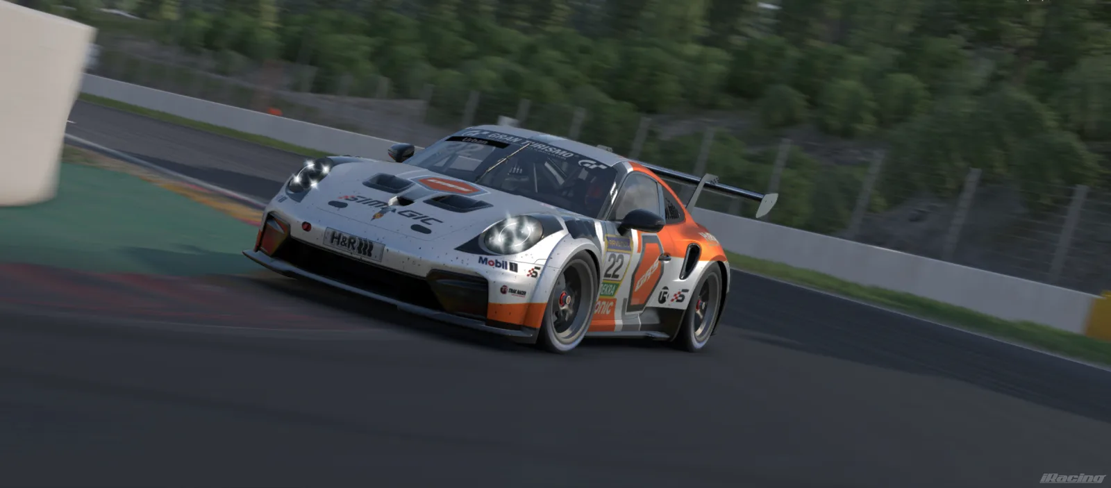 Team GRS Porsche 911 GT3 Cup racing in the new white and orange livery